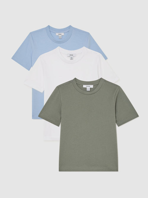Reiss Soft Blue/Dark Sage/White Bless 3 Pack 3-9 yrs 3 Pack Cotton Crew-Neck T-Shirts image 1