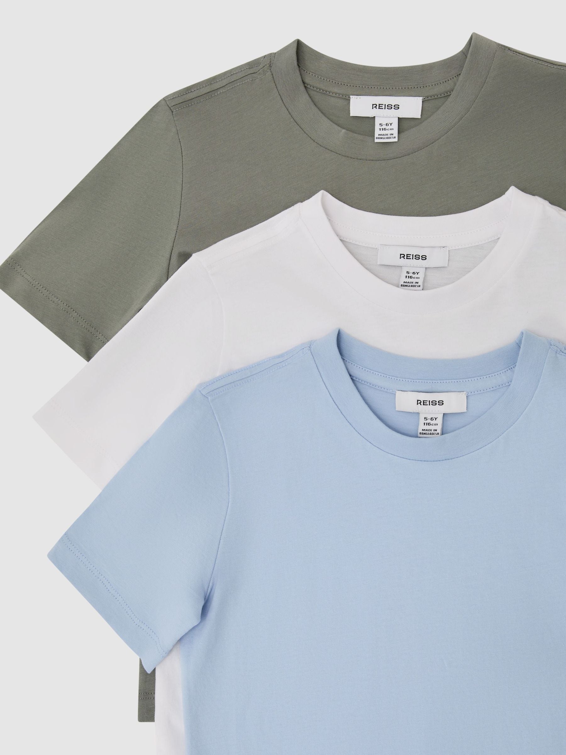 Reiss Soft Blue/Dark Sage/White Bless 3 Pack 3-9 yrs 3 Pack Cotton Crew-Neck T-Shirts image 3