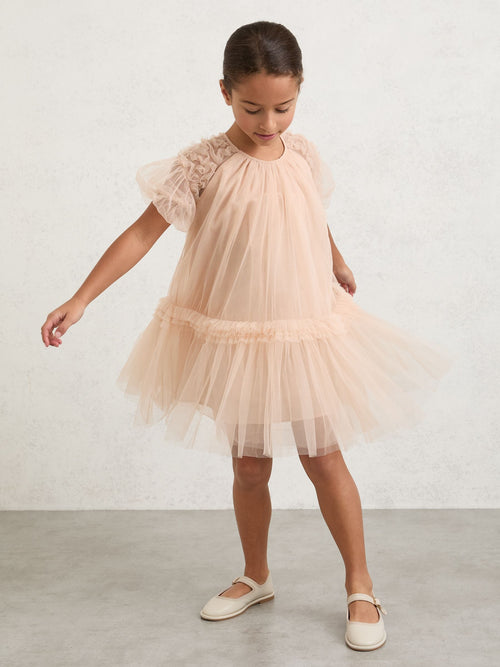 Reiss Neutral Tallulah 3-9 yrs Tulle Ruffle-Detail Dress image 1