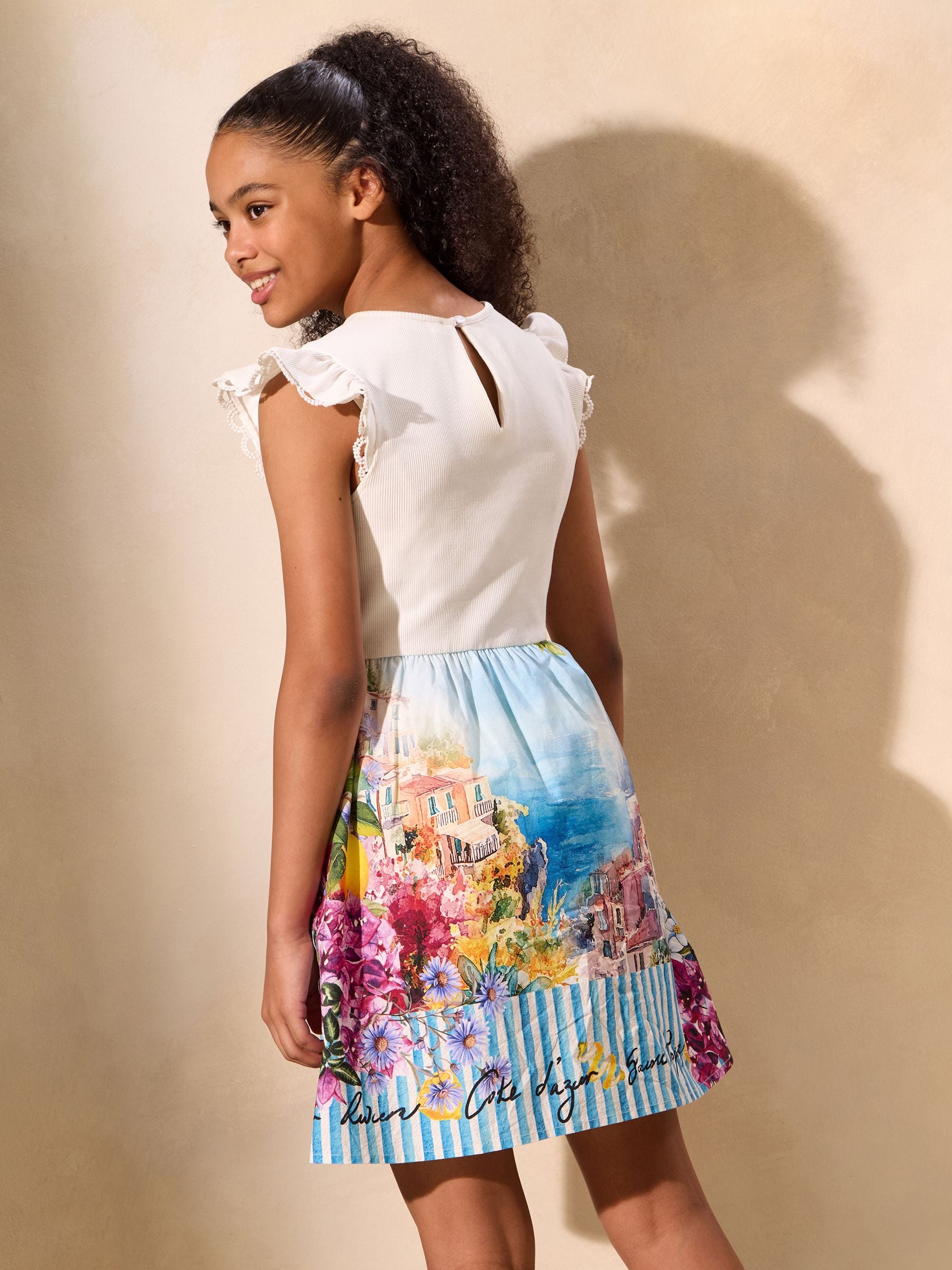 Lipsy Blue/White 2-in-1 Beach Print Holiday Dress (5-16yrs) image 4