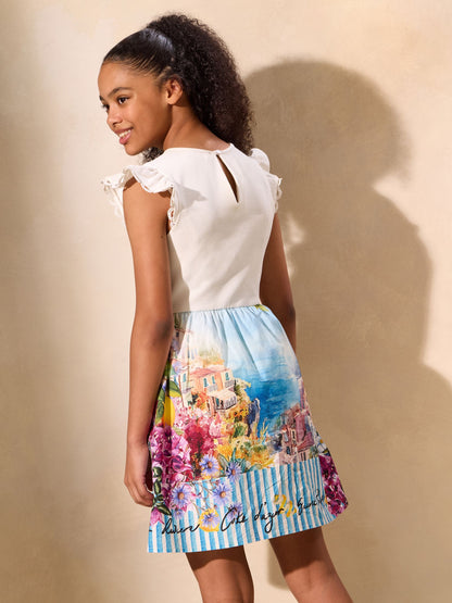 Lipsy Blue/White 2-in-1 Beach Print Holiday Dress (5-16yrs) image 4