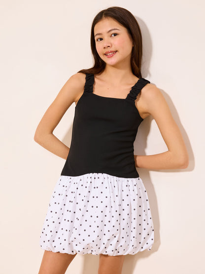 Lipsy Black/White Teen 2-in-1 Polka Dot Puffball Hem Dress (10-16yrs) image 2