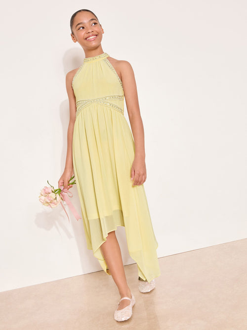 Dsiney Kidz - Lipsy Yellow Teen Embellished Halter Neck Occasion Dress (10-16yrs) image 1