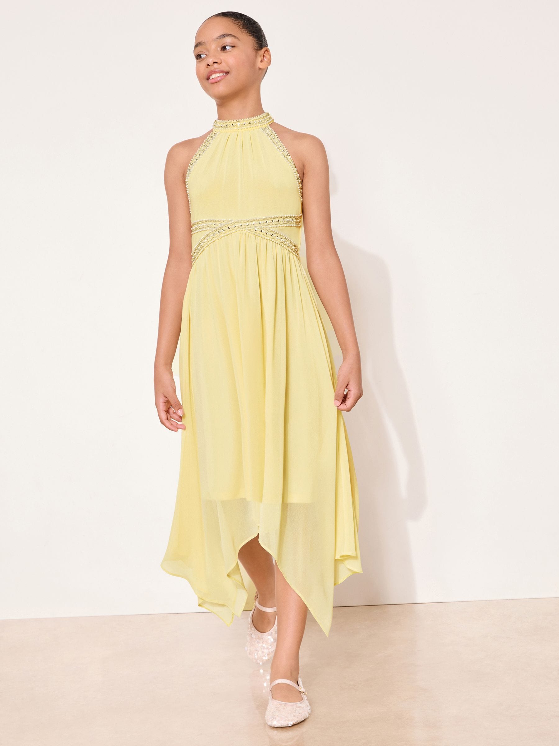 Lipsy Yellow Teen Embellished Halter Neck Occasion Dress (10-16yrs) image 3