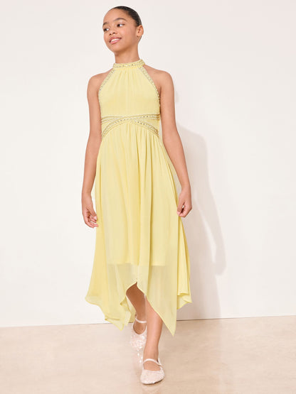 Lipsy Yellow Teen Embellished Halter Neck Occasion Dress (10-16yrs) image 3