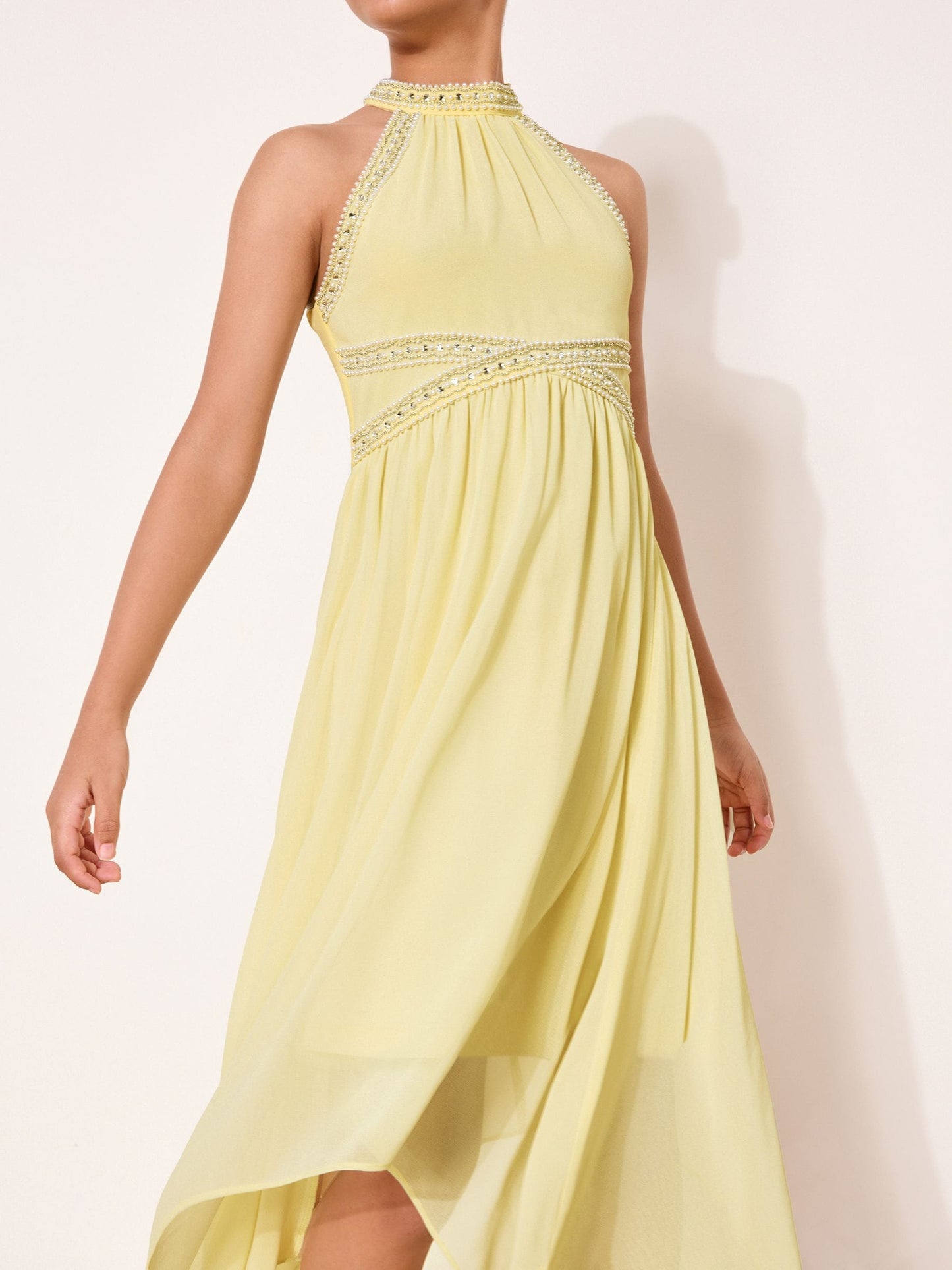 Lipsy Yellow Teen Embellished Halter Neck Occasion Dress (10-16yrs) image 4