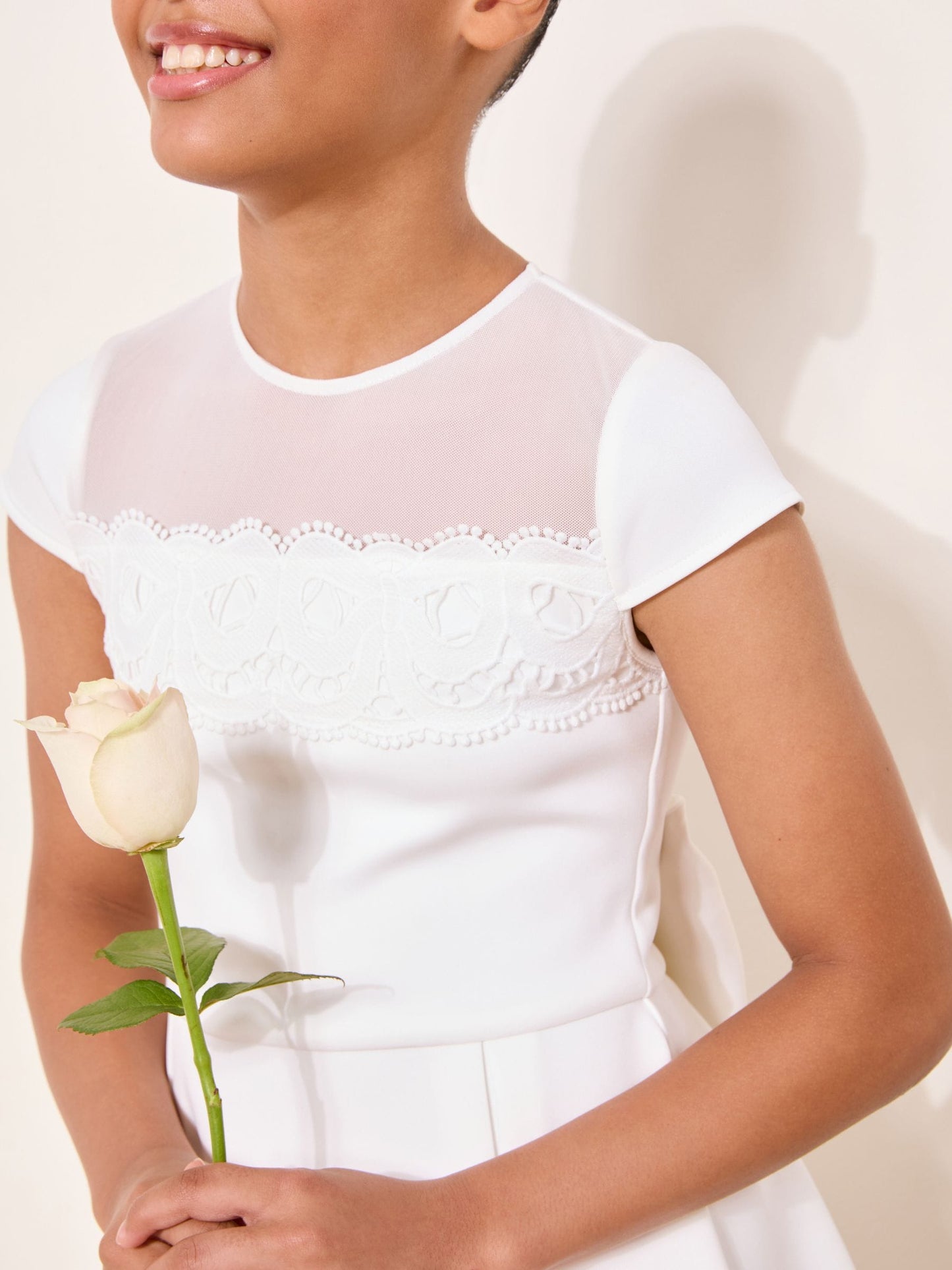 Lipsy White Lace Detail Occasion Scuba Dress (5-16yrs) image 3