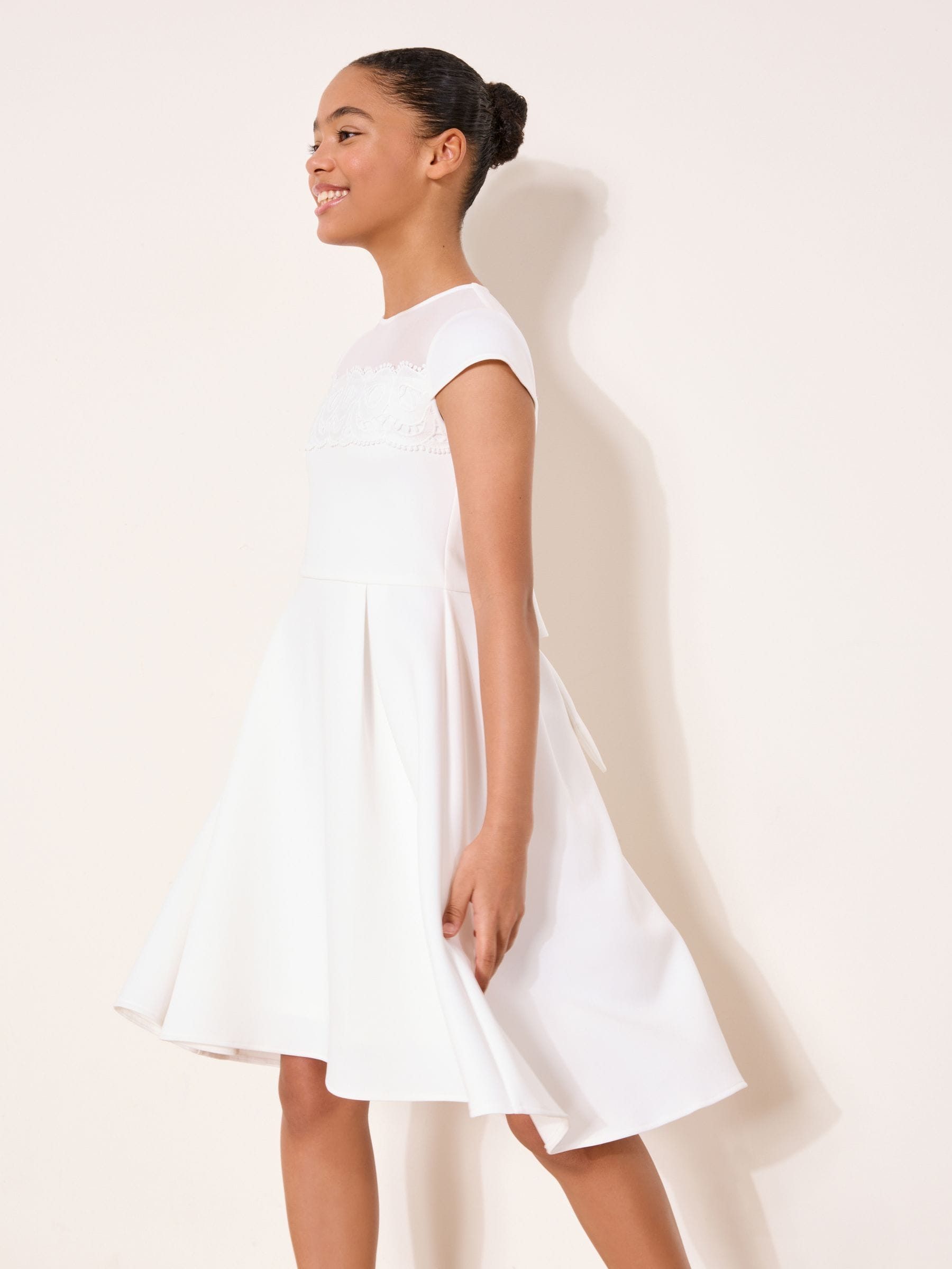 Lipsy White Lace Detail Occasion Scuba Dress (5-16yrs) image 4