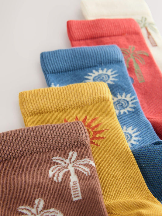 Rust/Ecru Palms Character Cotton Rich Socks 5 Pack image 3