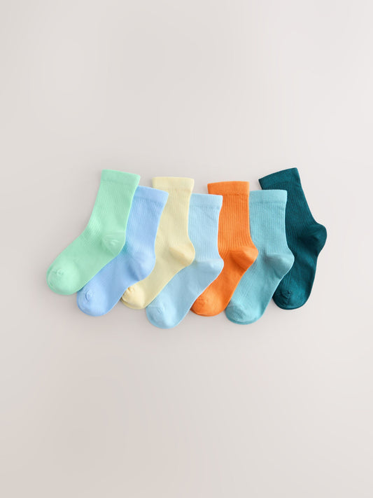 Pastel Bright Cotton Rich Fine Rib Socks 7 Pack image 1