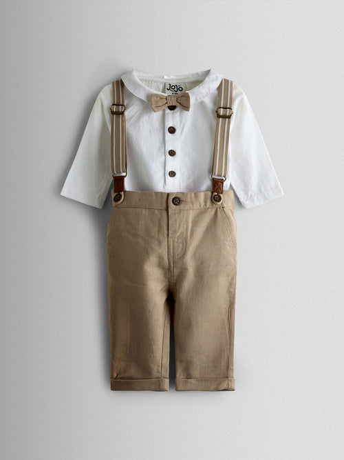 JoJo Maman Bébé Natural 4-Piece Body & Trouser Set With Bow Tie & Braces image 1