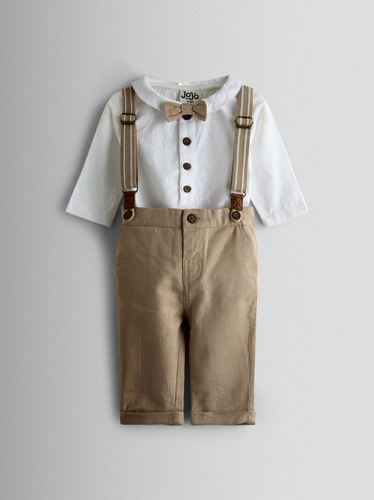 JoJo Maman Bébé Natural 4-Piece Body & Trouser Set With Bow Tie & Braces image 1