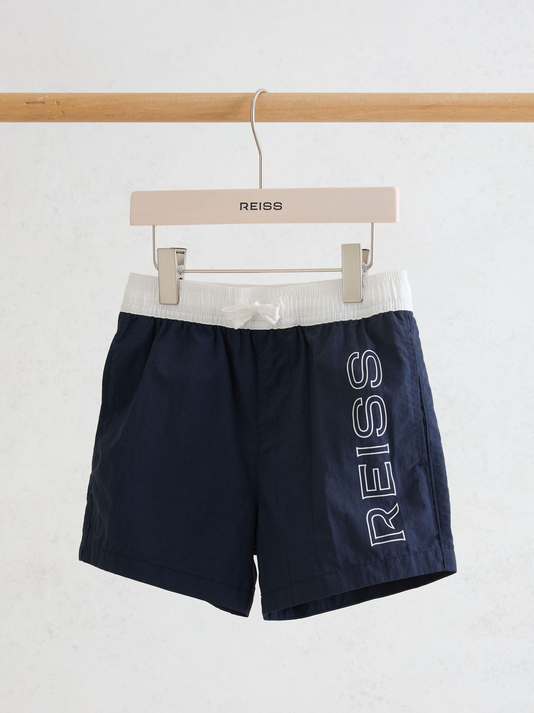 Reiss Navy Ley 9-13 yrs Colour-Block Logo Swim Shorts image 1