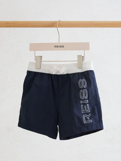 Reiss Navy Ley 9-13 yrs Colour-Block Logo Swim Shorts image 1