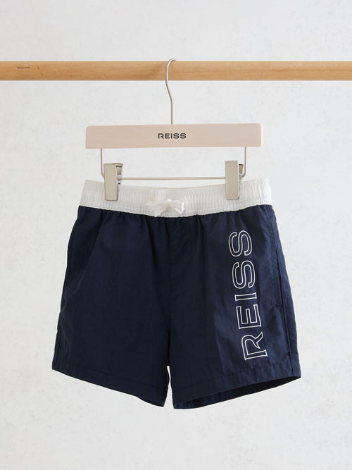 Reiss Navy Ley 9-13 yrs Colour-Block Logo Swim Shorts image 1