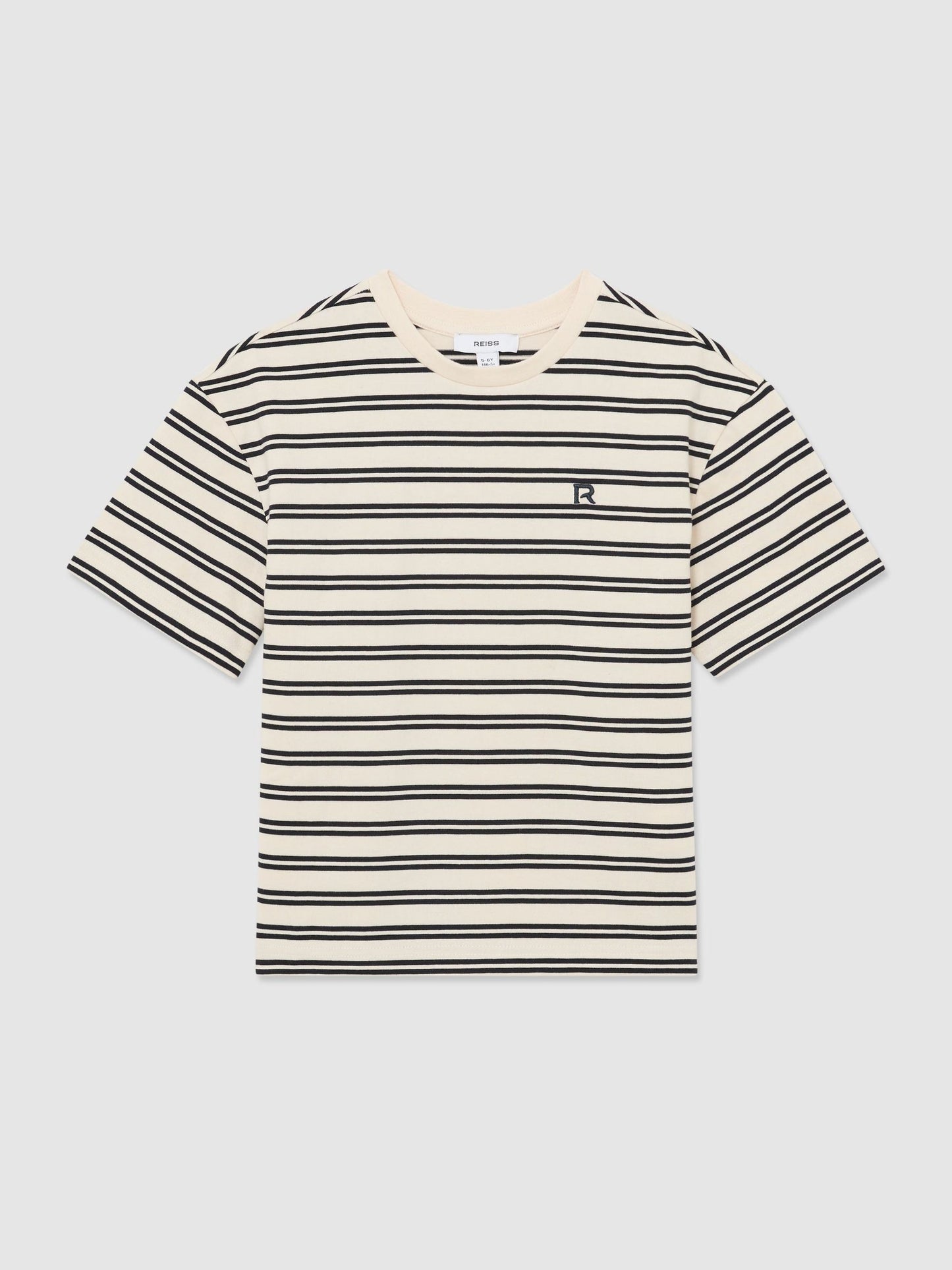 Reiss Navy/White Emerson 9-13 yrs Cotton Stripe Logo-Embroidered T-Shirt image 2