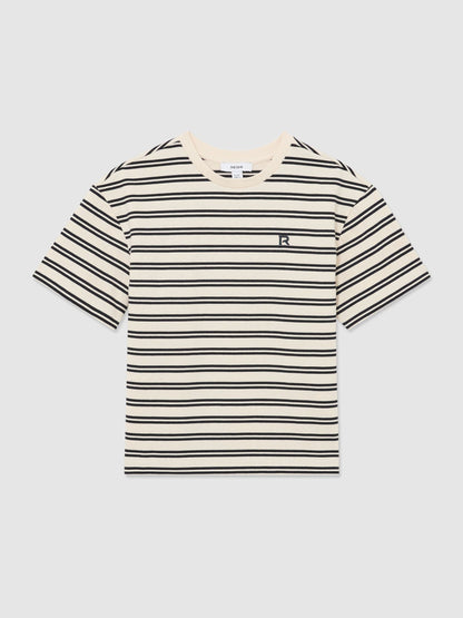 Reiss Navy/White Emerson 9-13 yrs Cotton Stripe Logo-Embroidered T-Shirt image 2