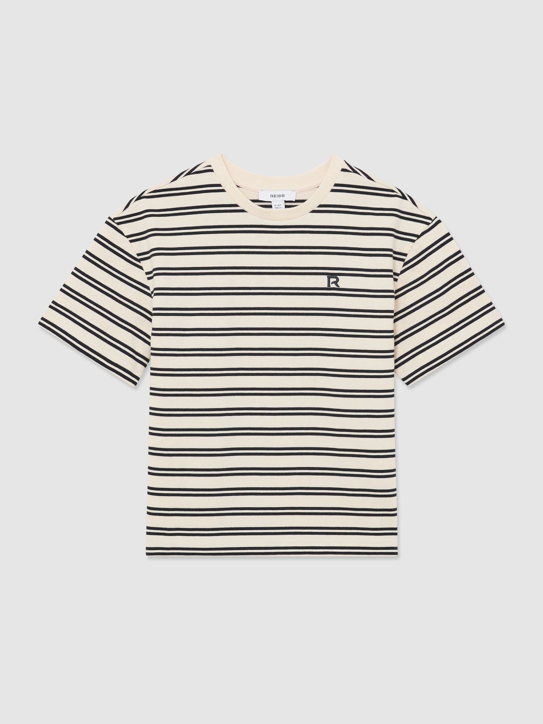 Reiss Navy/White Emerson 3-9 yrs Cotton Stripe Logo-Embroidered T-Shirt image 1