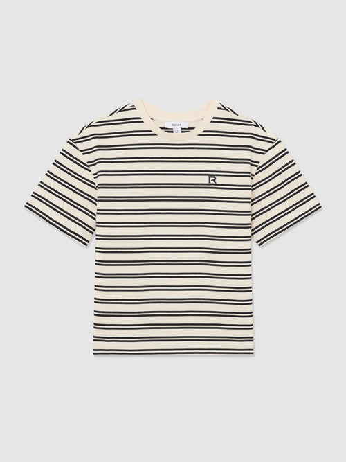 Reiss Navy/White Emerson 3-9 yrs Cotton Stripe Logo-Embroidered T-Shirt image 1