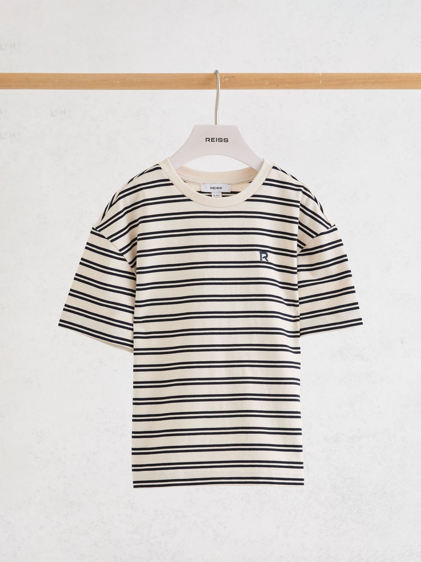 Reiss Navy/White Emerson 3-9 yrs Cotton Stripe Logo-Embroidered T-Shirt image 2