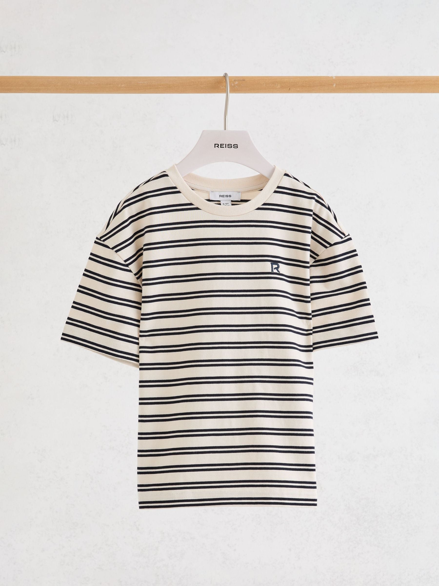 Reiss Navy/White Emerson 3-9 yrs Cotton Stripe Logo-Embroidered T-Shirt image 2