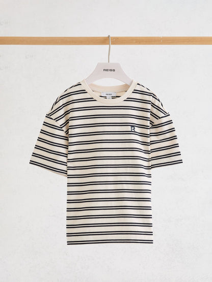 Reiss Navy/White Emerson 3-9 yrs Cotton Stripe Logo-Embroidered T-Shirt image 2