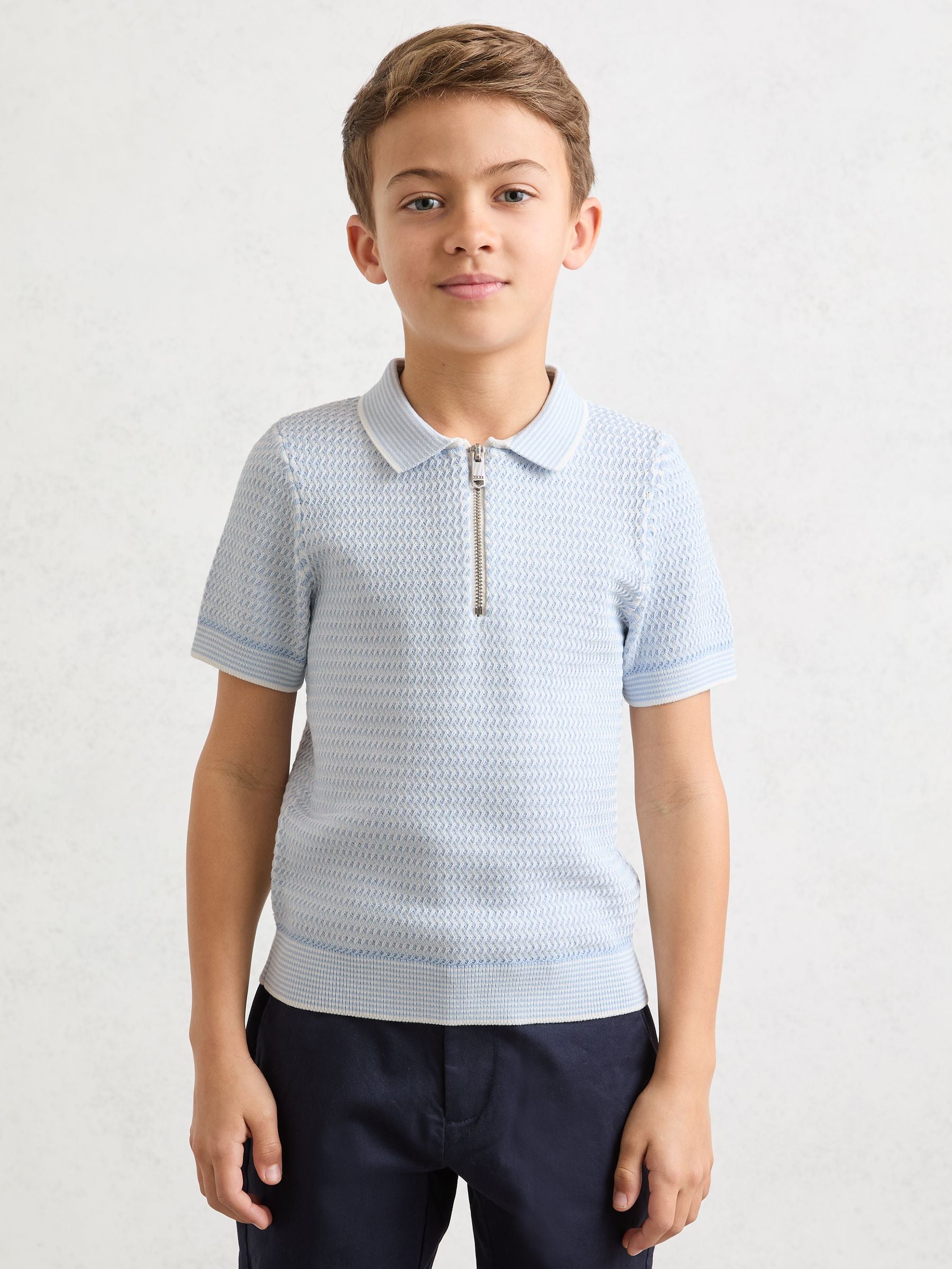 Dsiney Kidz - Reiss Ice Blue Brink 3-9 yrs Textured-Knit Half-Zip Polo Shirt image 1