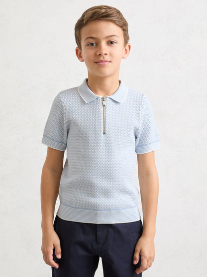 Dsiney Kidz - Reiss Ice Blue Brink 3-9 yrs Textured-Knit Half-Zip Polo Shirt image 1