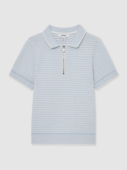 Dsiney Kidz - Reiss Ice Blue Brink 3-9 yrs Textured-Knit Half-Zip Polo Shirt image 2