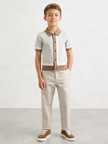 Dsiney Kidz - Reiss Taupe/Off White Craig 3-9 yrs Colour-Block Button-Through Polo Shirt image 1