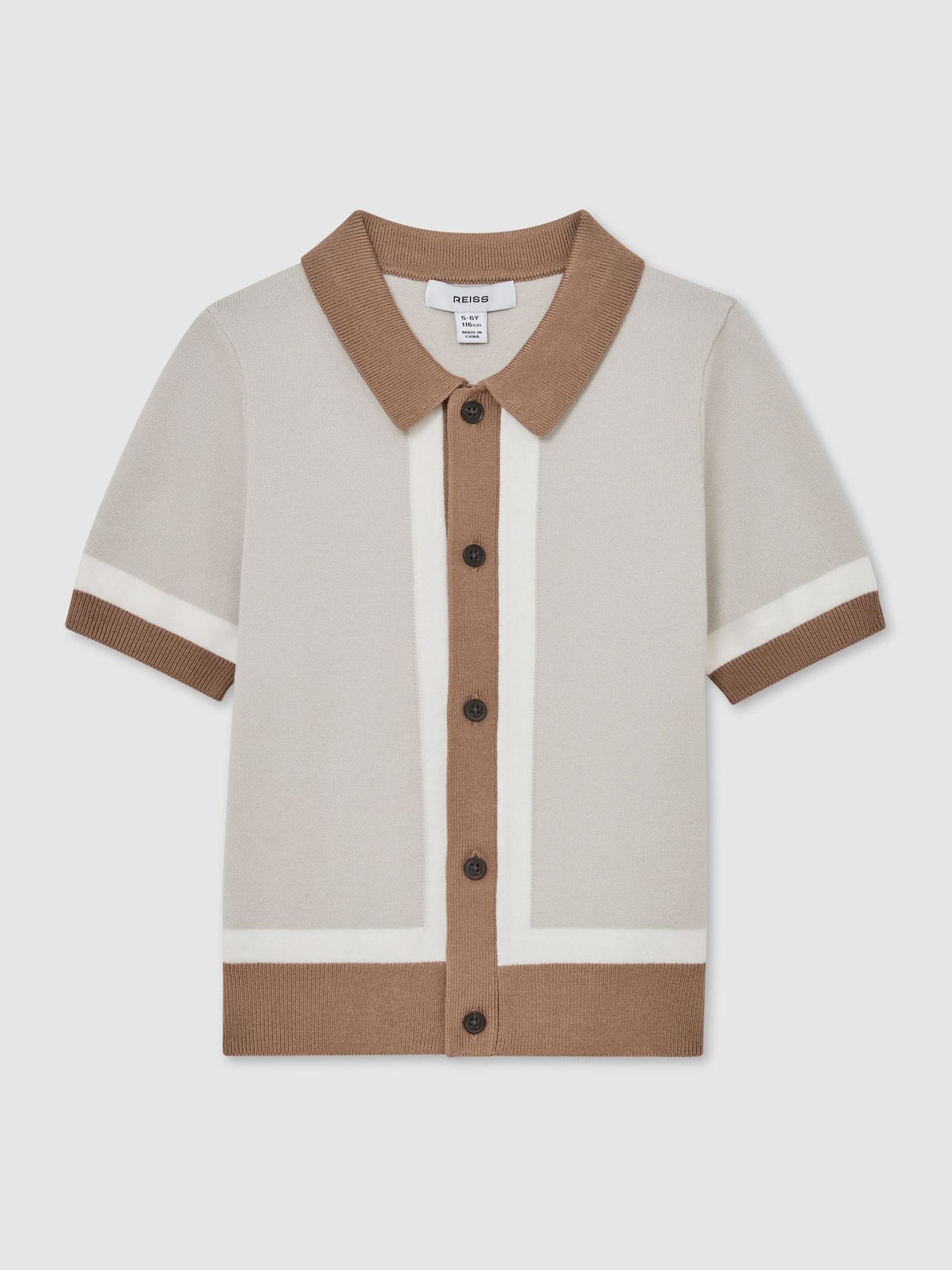 Dsiney Kidz - Reiss Taupe/Off White Craig 3-9 yrs Colour-Block Button-Through Polo Shirt image 2