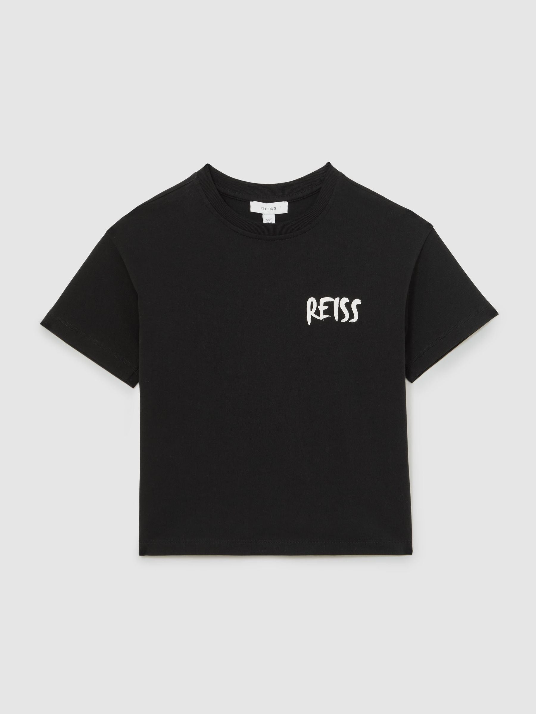 Reiss Black Abbott 3-9 yrs Cotton Relaxed Logo-Print T-Shirt image 2