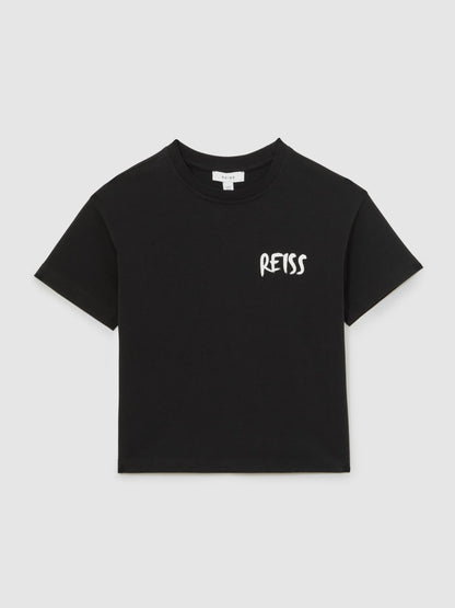 Reiss Black Abbott 3-9 yrs Cotton Relaxed Logo-Print T-Shirt image 2