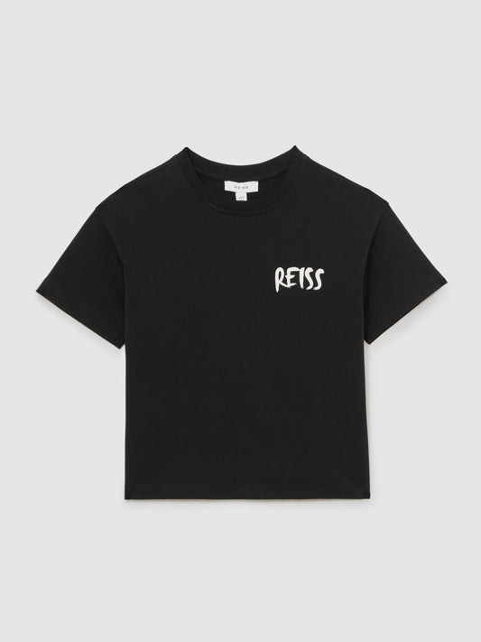Reiss Black Abbott 3-9 yrs Cotton Relaxed Logo-Print T-Shirt image 2
