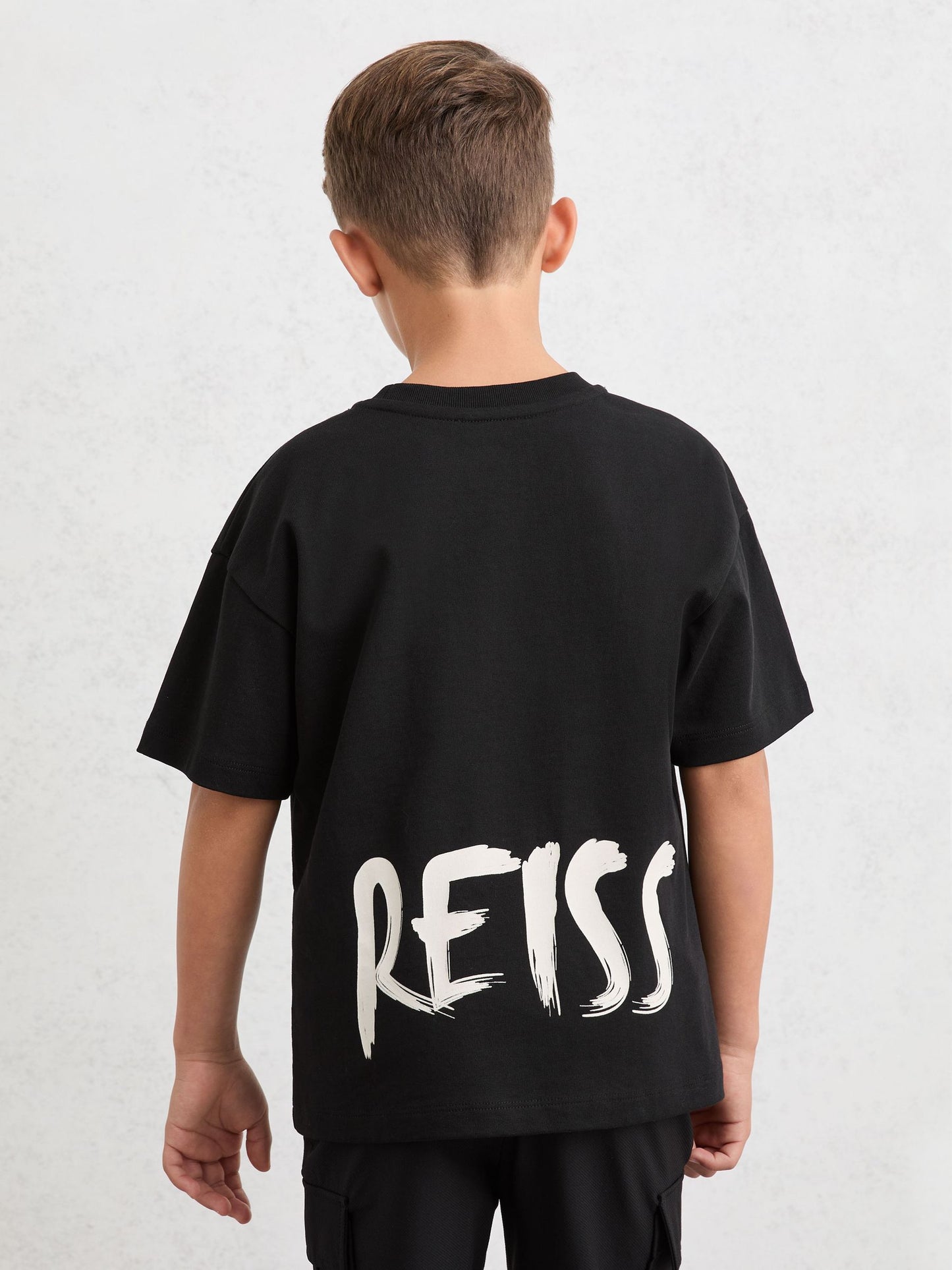 Reiss Black Abbott 3-9 yrs Cotton Relaxed Logo-Print T-Shirt image 3
