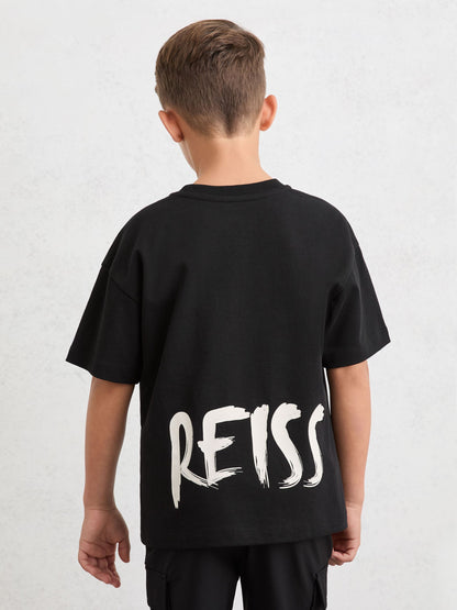 Reiss Black Abbott 3-9 yrs Cotton Relaxed Logo-Print T-Shirt image 3