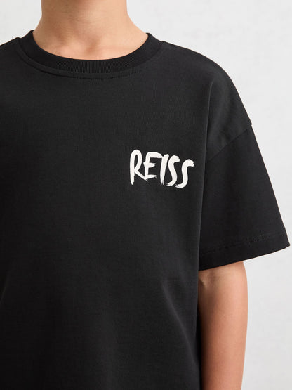 Reiss Black Abbott 3-9 yrs Cotton Relaxed Logo-Print T-Shirt image 4