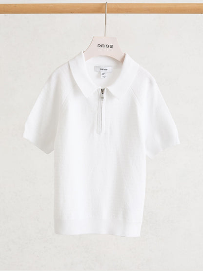 Dsiney Kidz - Reiss Optic White Estate 9-13 yrs Textured-Knit Half-Zip Polo Shirt image 2