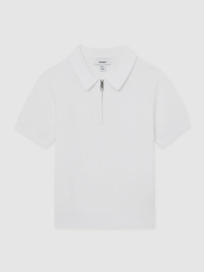 Dsiney Kidz - Reiss Optic White Estate 9-13 yrs Textured-Knit Half-Zip Polo Shirt image 3