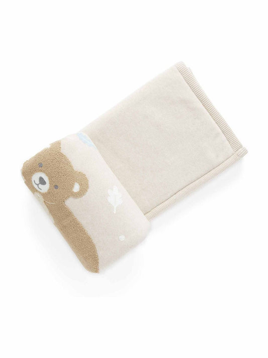 Purebaby Natural/Coral Embroidered Lined Blanket image 1