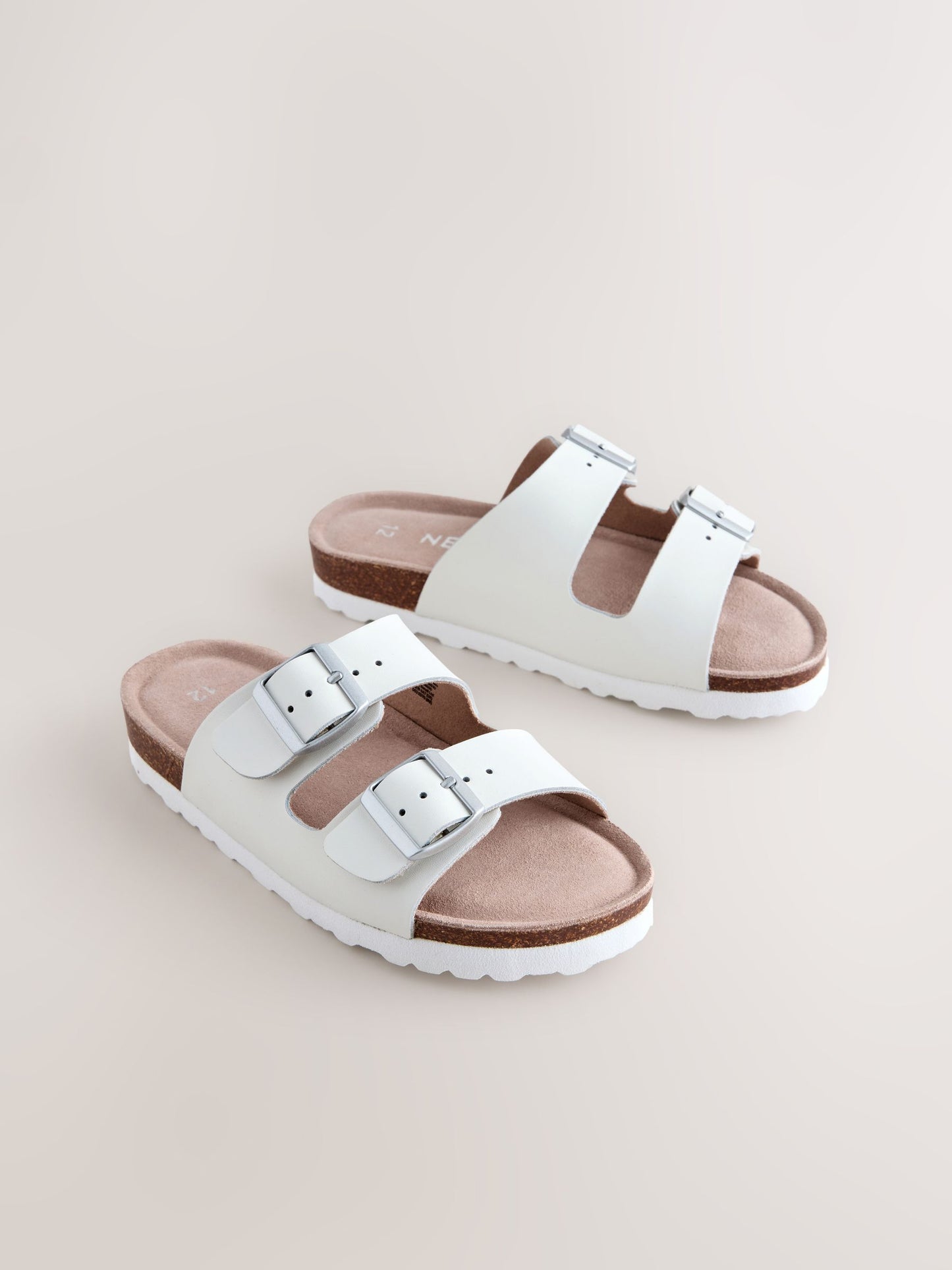 White Leather Corkbed Sandals image 1