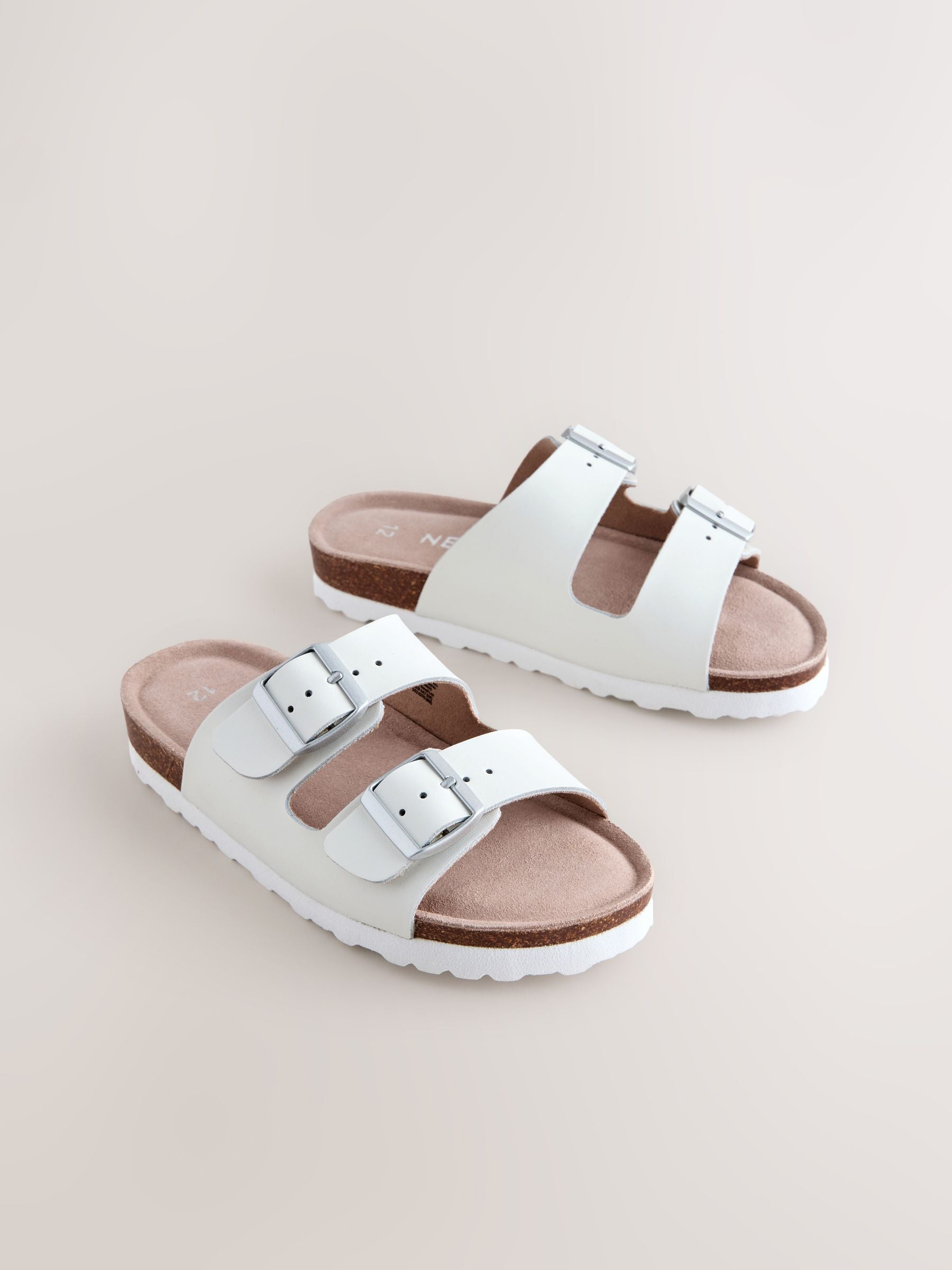 White Leather Corkbed Sandals image 1