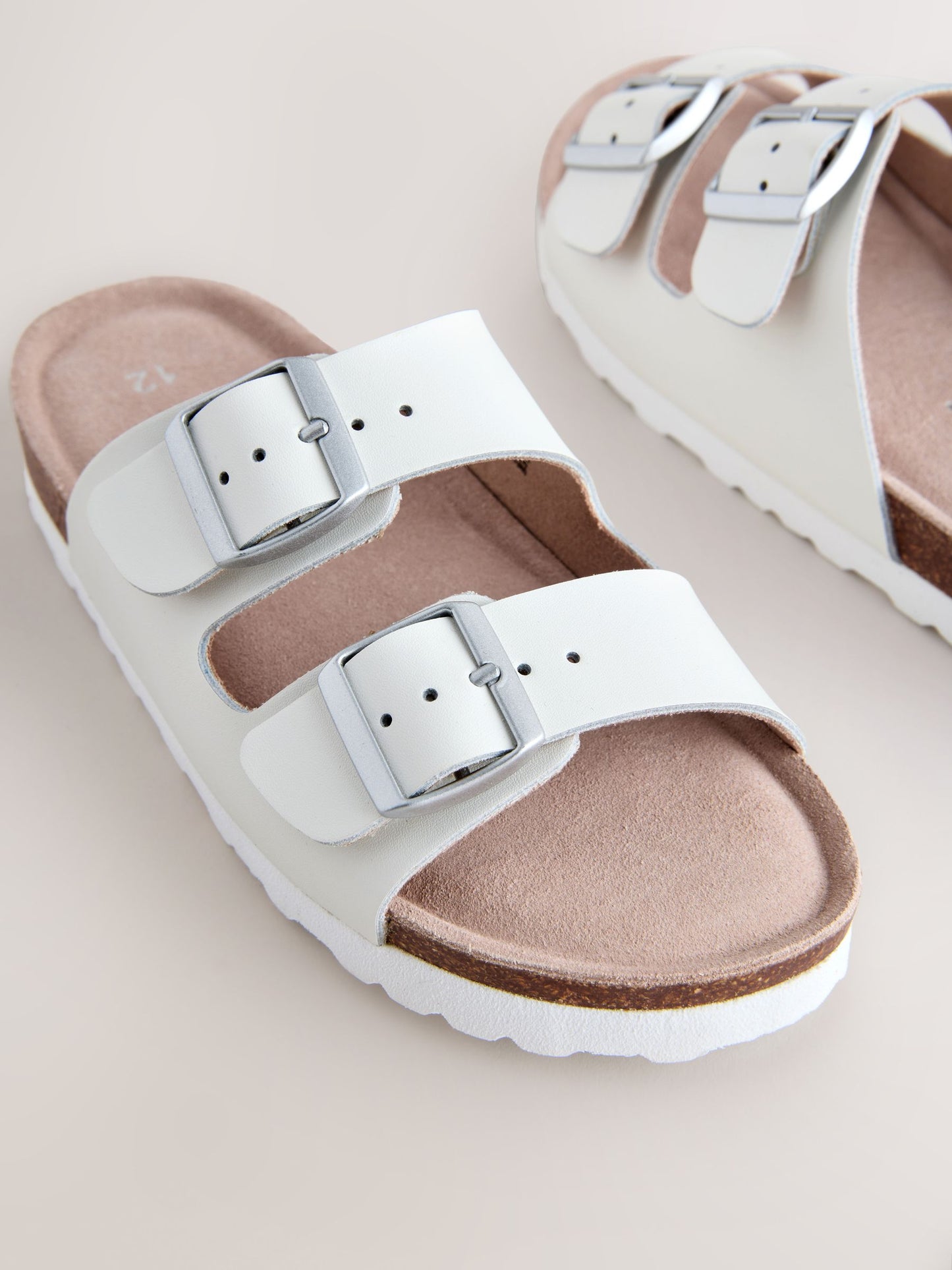 White Leather Corkbed Sandals image 2