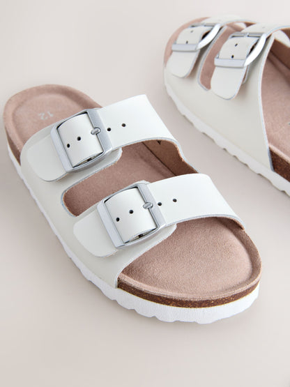 White Leather Corkbed Sandals image 2