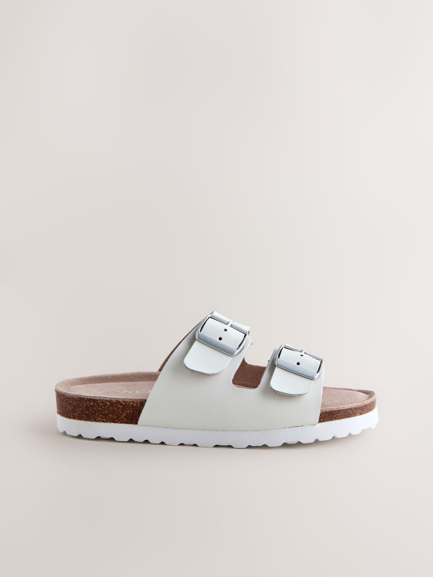 White Leather Corkbed Sandals image 3