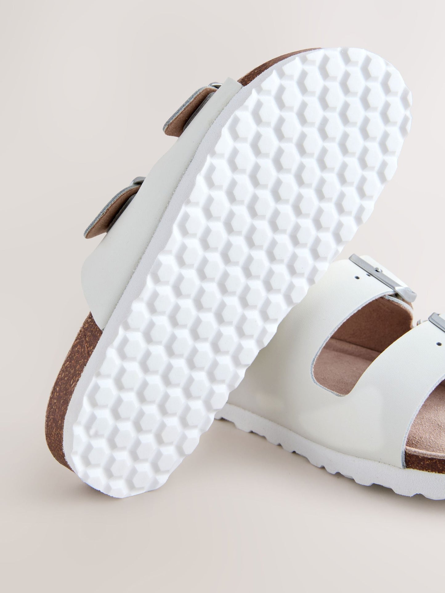 White Leather Corkbed Sandals image 4