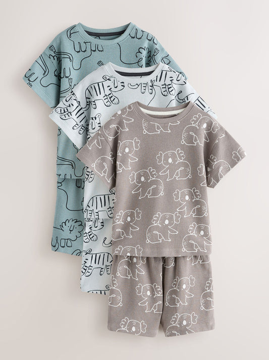 Blue/Grey Linear Print Short Pyjamas 3 Pack (9mths-10yrs) image 1