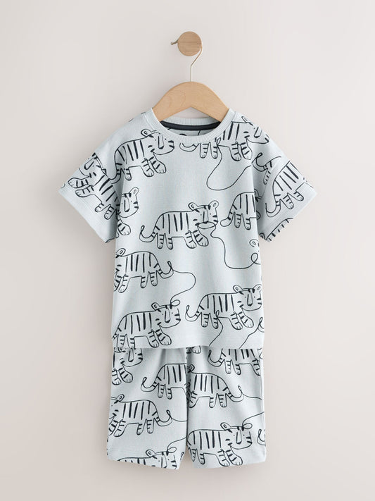 Blue/Grey Linear Print Short Pyjamas 3 Pack (9mths-10yrs) image 3