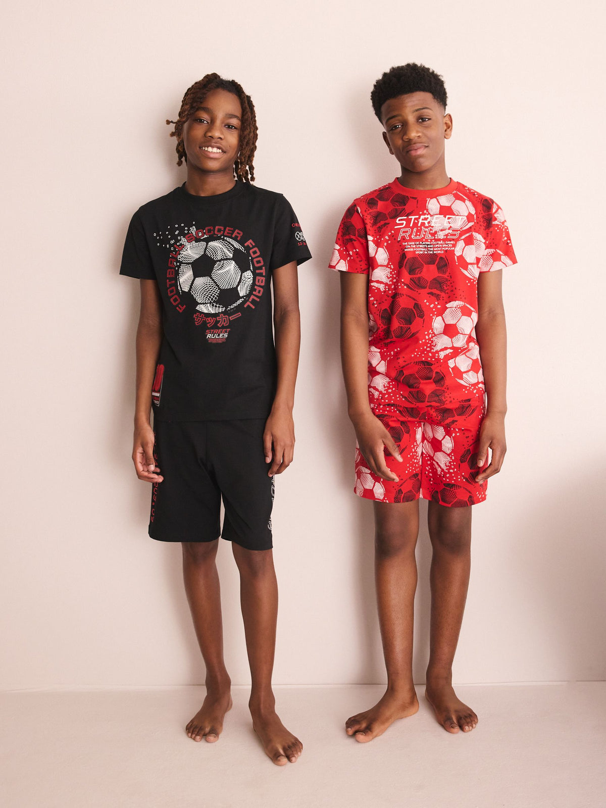 Red/Black Football Short Pyjamas 2 Pack (4-14yrs) - image 1