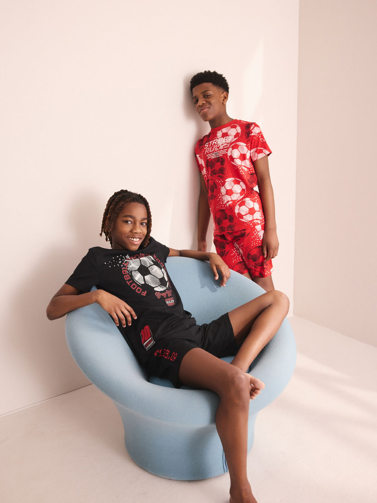 Red/Black Football Short Pyjamas 2 Pack (4-14yrs) - image 2
